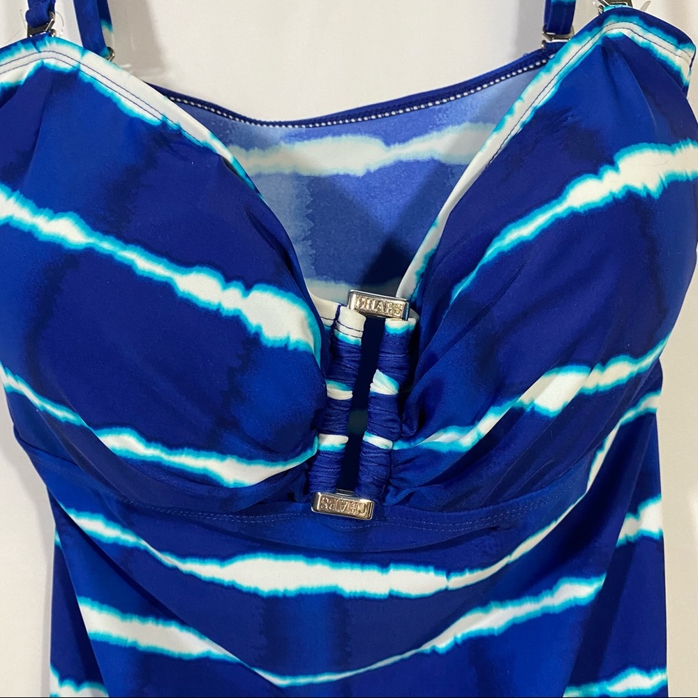 Brand New Chaps Tankini Swim Top Size 16 Tie-Dyed blue removable straps padded - Picture 4 of 8
